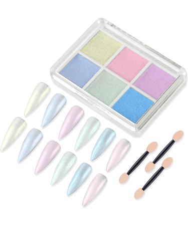 URAQT Chrome Nail Powder Set - 6 Colors Holographic Glitter for Mermaid Neon Nail Art | Iridescent Manicure Pigment with Sponge Brushes - DIY Nail Decoration - Buy Online on GoSupps.com