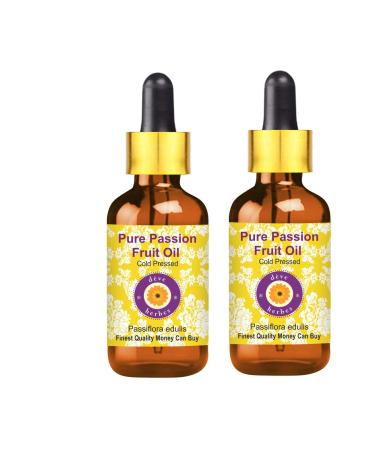 DEve Herbes Pure passion fruit oil (Passiflora Edulis) with glass dripper natural therapeutic quality cold -pressed (Pack of Two) 100ml x 2 (6.76 oz) 100 ml (2 Pack)