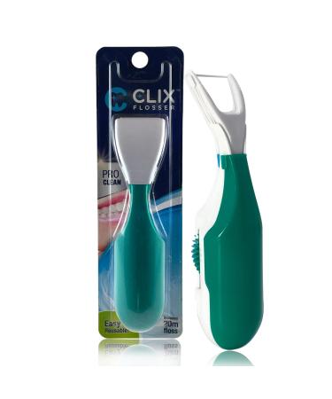 Automatic Dental Flosser | Reusable and Refillable | Pre-Loaded Floss Inside | Travel Cover | Easy Click-to-Use Solution for Plaque Removal Clean Teeth and Fresh Breath (Green)