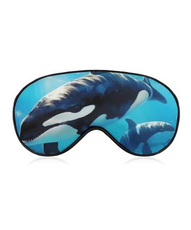 Sea Wildlife Killer Whales Sleep Mask Cute Eye Shade Travel Eyemask with Adjustable Strap for Sleeping