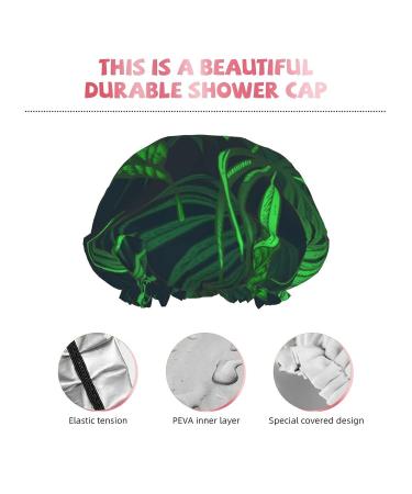 Tropical Jungle Plant Printed Waterproof Shower Cap for Women - Fits All Head Sizes & Hair Textures - Buy Online on GoSupps.com