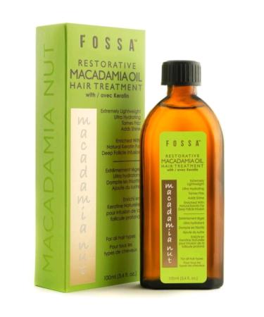Fossa Restorative Macadamia Nut Oil Hair Treatment with Keratin | Lightweight Macadamia Hair Oil Tames Frizz Adds Shine Repairs Damage and Strengthens for All Hair Types | 100ml 3.4 fl. oz.