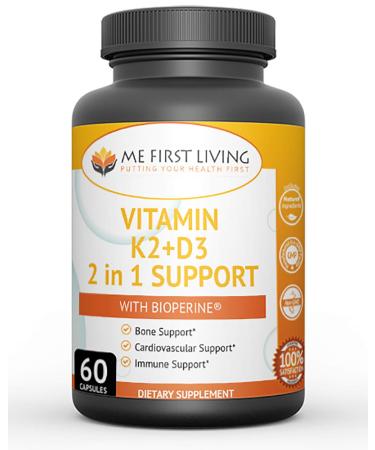 Me First Living Vitamin K2 (MK7) with D3 Supplement Bone and Heart Health Non-GMO Formula 125 MCG Vitamin D3 & 100 MCG Vitamin K2 MK-7 Easy to Swallow Vitamin D & K Complex with Calcium