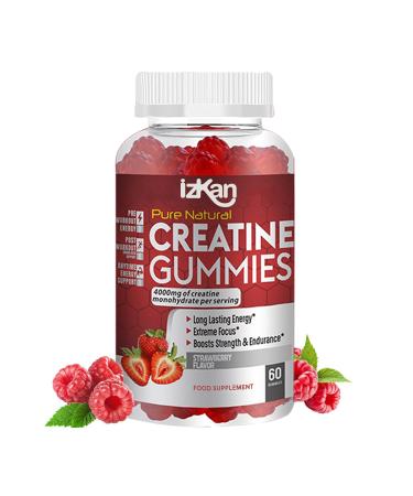 Pro Creatine Monohydrate Gummies 4000mg for Men & Women - 60 Chewable Creatine Gummies Strawberry Flavoured Creatine | Pre Workout Gym Supplement| Keto | Vegan | (30 Days Supply) 1