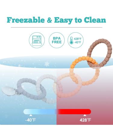 NiBaby Silicone Baby Teether Chew Toy with Holder Case - BPA Free, Freezable, Easy to Hold - 5 Rings (Pastel Colors) - Buy Online on GoSupps.com