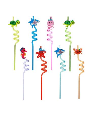 8 Pcs Sea Animal Straws Reusable Straws for Under The Sea Party Favors Underwater Party Decorating Gift Kids Ocean Birthday Party Supplies