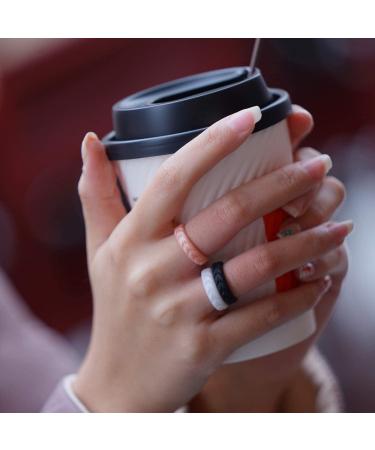 Zollen Olive Leaves Silicone Wedding Rings for Women - Stackable Rubber Bands in Rose Gold, Pearl White, Black, and Marble - Hypoallergenic Silicone - Size 6 (16.5mm) - Buy Online on GoSupps.com
