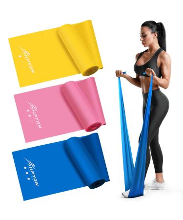 Resistance Bands Set, Exercise Bands for Physical Therapy, Strength Training, Yoga, Pilates, Stretching, Elastic Band with Different Strengths,Workout Bands for Home Gym 4.9ft Blue/Yellow/Pink