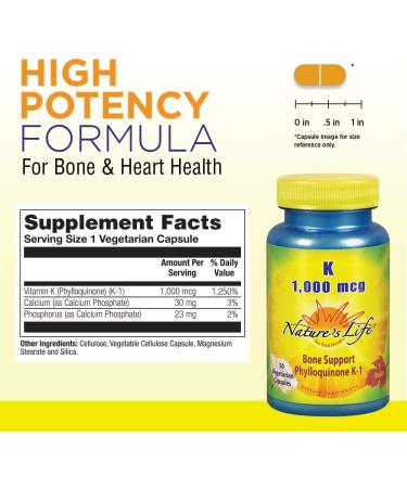 Nature's Life Vitamin K 1000mcg Supplement for Healthy Bones & Cardiovascular Support - 50CT - Buy Online on GoSupps.com