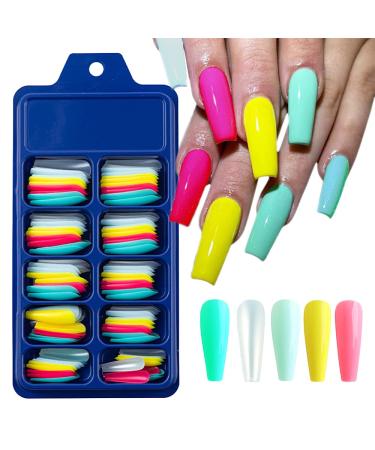 Changar colorful coffin false nails ballerina fake nail Candy press on nail acrylic nail tips full cover colored artificial nails for nail studios and diy nail art (100 pieces)