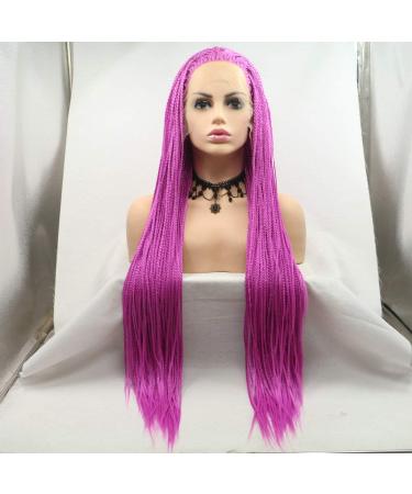 SereneWig 71 cm Handmade Pastel Violet & Red Box Braids Wig - Synthetic Lace Front for Afro-American Styles Perfect Party Look - Buy Online on GoSupps.com