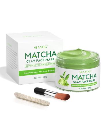 SHVYOG Matcha Green Tea Face Mask, Antioxidant Green Tea Clay Mask with Volcanic Mud, Deep Cleansing & Moisturizing & Hydrating Facial Clay Mask for Acne, Blackheads, Pores, Wrinkles