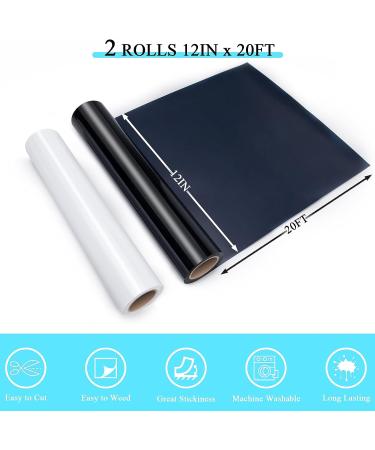 HTV Vinyl Rolls - Black & White Heat Transfer Vinyl - 12x20ft - Easy Cut & Weed for Shirts - Iron on Vinyl for Cricut & Cameo - 12x20ft Per Roll - Buy Online on GoSupps.com