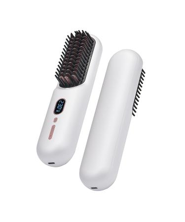Portable Cordless Hair Straightener Brush Mini Brush Straightener for Women 60 Mins Long Battery Hot Comb with 20 Million Negative Ion Smoothing Lightweight Travel USB C Rechargeable Anti-Scald