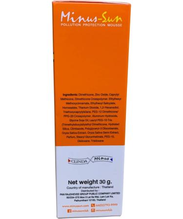 Minus-Sun SPF40 PA+++ Pollution Protection Mousse (Ivory) 30 Gram. Facial Sun Protection Silky Smooth Plus UVA1 UVA2 and UVB Protection - Buy Online on GoSupps.com