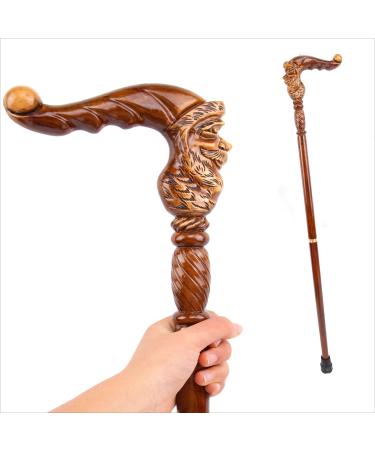 Wood Cane 37.4'' Santa Claus Hand Carved Walking Cane Ergonomic Grip Handle Halloween for Men Women Old Elderly People Comfortable Accessory