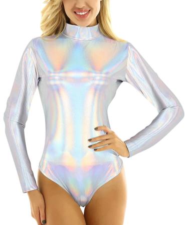 Shiny Metallic Women's Ballet Body Suit - Long-Sleeved Dancewear for Gymnastics & Ballet - Available in Black & Silver - Buy Online on GoSupps.com