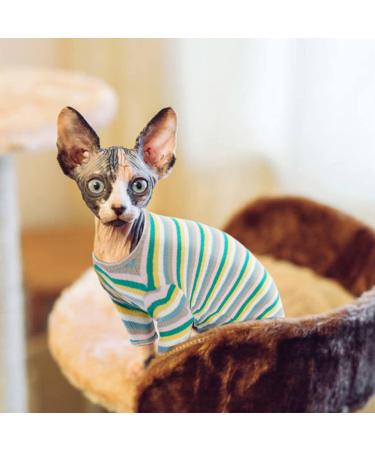 Warm Cat Cotton Sweater for Sphynx & Small Dogs | Soft Striped Jumper Costume Coats - Green Stripes - Buy Online on GoSupps.com