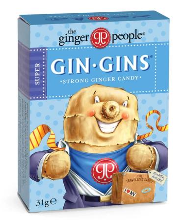 GIN GINS Strong Ginger Candy Caramel Sweets Made with 30% Fresh Ginger 12 x 31g Travel Size Boxes