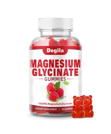 Magnesium Glycinate Gummies 1000mg with Magnesium L-Threonate Chelated Magnesium Potassium Complex Supplement with VitD B6 CoQ10 Calcium Supports for Memory Calm Mood - 90 Raspberry Gummies