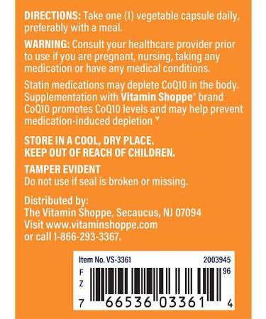 The Vitamin Shoppe CoQ-10 100mg - Beneficial for Those Taking Statins Supports Heart & Cellular Health and Healthy Energy Production Essential Antioxidant Once Daily (240 Capsules) 240 Count (Pack of 1) - Buy Online on GoSupps.com