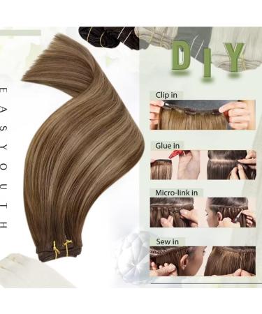 Easyouth Ombre Weft Human Hair Extensions 18 Inch Double Weft Balayage Brown to Honey Blonde Sew in Extensions 100g - #4/27/4 - Buy Online on GoSupps.com
