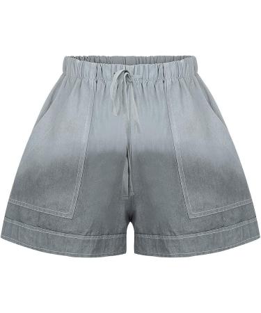 Hessimy Women's Casual Summer Shorts | Elastic Waist Comfy Beach Shorts 4X-Large | Drawstring Q-grey - Buy Online on GoSupps.com