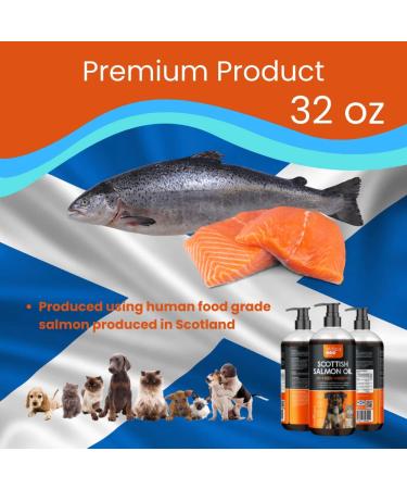 Scottish Salmon Oil for Dogs & Cats 32oz | 1 Year Supply | High Omega 3 EPA & DHA | Natural Source Fatty Acids | Made in Scotland | Ideal for All Ages - Buy Online on GoSupps.com