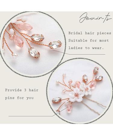 Jeairts Flower Crystal Wedding Hair Pins - Pearl Bridal Headpiece with Rhinestone Headwear - Pack of 3 Hair Accessories in 1 Rose Gold - Buy Online on GoSupps.com