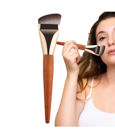 Uozonit Flat Top Makeup Brush Wooden Handle Concealer Brush Professional Contour Brush for Liquid Cream Powder Blending Buffing
