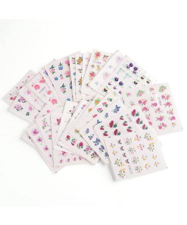 CHANGAR Flower Nail Art Stickers Decals 55 Sheets Floral Water Transfer Sticker Colorful Spring Floral Flower Cluster Nail Art Sticker Butterfly Green Leaf Swallow Water Sliders Sticker Decor Gel Polish Sticker Manicure ...
