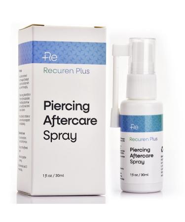 Recuren Plus Piercing Aftercare Spray Solution to Shrink Piercing Bumps Suitable for Ears Nose Tongue Navel Piercings Post-operative Care Cleansing Solution Healing Spray Soothing Mist Easy to Use