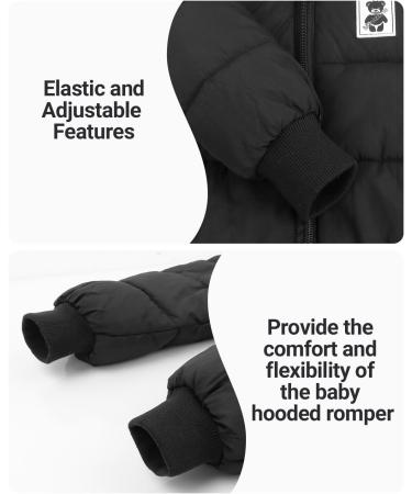 Hooded Winter Romper Down Jacket for Baby Boys and Girls - Warm Snowsuit Coat for Kids 3-6 Months (Black) - Buy Online on GoSupps.com