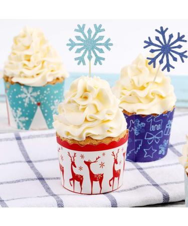 Newzc 30-Piece Snowflake Cake Topper Set - Glitter Cupcake Toppers in Silver Light Blue & Royal Blue for Weddings & Birthday Parties - Buy Online on GoSupps.com
