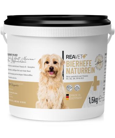 Reavet beer yeast powder for dogs & cats 1.5kg - pure bore yeast ground for hair loss & ticks natural B vitamins and biotin for dog and cat without additives 1500 g