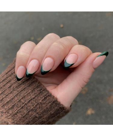 30 PCS Dark Green Almond French Tip Press-On Nails | Medium Short False Nails | SXVME Glue-On Gel Acrylic Nails for Women - Buy Online on GoSupps.com
