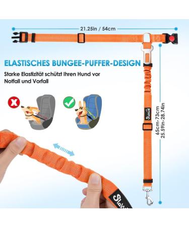 Slowton 2-in-1 Dog Car Belt | Adjustable Headrest Clasp & Universal Buckle | Reflective Rubber Band | Orange - 1PCS - Buy Online on GoSupps.com