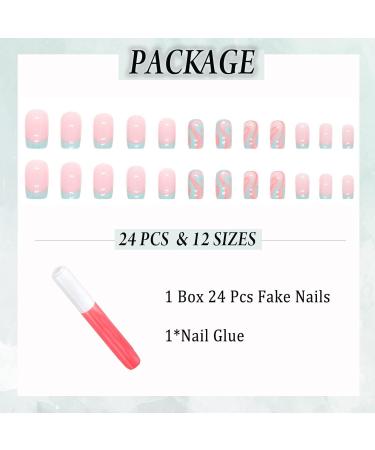 IMSOHOT Medium Press on Nails - Square French Tips Blue Pink Wave Design Full Cover Acrylic Nails for Women & Girls - 24 Pcs - Buy Online on GoSupps.com