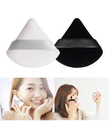 2 Pcs Powder Puff Makeup Puff Triangle Powder Puff Soft Powder Sponge Reusable Make up Triangle Sponges with Strap for Loose Powder(Black and White) 1white+1black