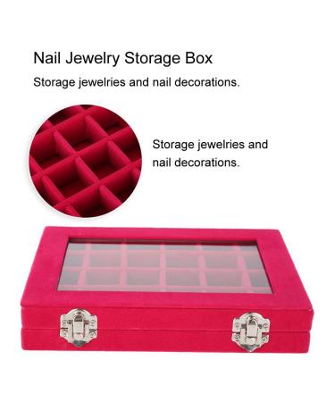 24-Grids Jewelry Storage Box & Nail Art Organizer - Red Display Case with Lid for Small Jewelry & Nail Art Decoration - Buy Online on GoSupps.com