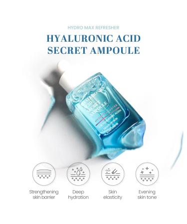 KSECRET Hyaluronic Acid Ampoule | Korean Skincare | 8 Types Hyaluronic Acid & Niacinamide for All Skin Types | 30ml Hydration from Sea Water - Buy Online on GoSupps.com