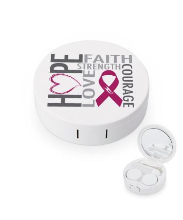 Breast Cancer Awareness Cute Contact Lens Case Travel Portable Round Contact Storage Box Kit with Mirror for Daily Outdoor
