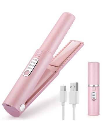 Hair Straightener (Upgraded), Cordless Straightener, Wireless Flat Iron for Hair, USB-C Rechargeable Ceramic Mini Flat Iron with 4800mA Battery, Adjustable Temperature, Travel Size (Pink)