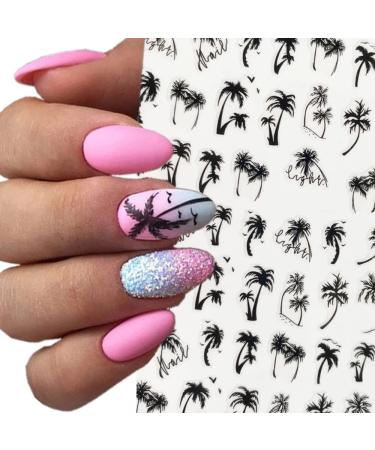 Tropical Summer Coconut Tree Nail Stickers - 6 Sheets 3D Self-Adhesive Nail Decals for Women - Buy Online on GoSupps.com