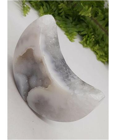 300g Blue Agate Crystal Crescent Moon with Natural Druzy Stone Full of Texture - Buy Online on GoSupps.com