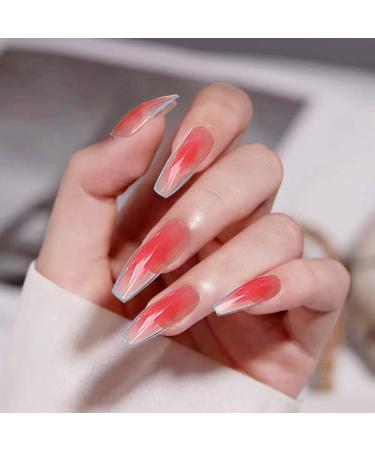 Luvadeyo Pack of 24 Stick-on Nails - French Wave Lines False Acrylic Fingernails for Women & Girls - Pink & Blue Press-On Nail Tips - Buy Online on GoSupps.com
