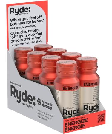 Ryde Energize Shot | Tropical Flavor | 8 pack of 60 ml shots | Vitamins B1 & B6 | Caffeine | Zero Calories Zero Sugar and Vegan Energize Shot (Tropical Flavor) - Buy Online on GoSupps.com