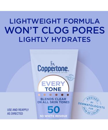 Coppertone Every Tone Sunscreen Lotion SPF 50 Lightweight Rubs on Clear Sunscreen for All Skin Tones Formulated with Nourishing Vitamin E 7 Fl Oz Tube 7 Fl Oz (Pack of 1) - Buy Online on GoSupps.com