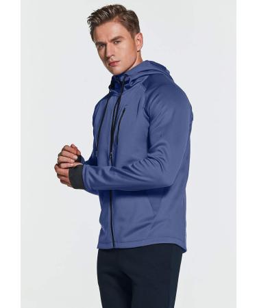 TSLA Men's Full Zip Hoodie Jacket - Lightweight Performance Training Jacket - Dusty Blue - Size Medium - Buy Online on GoSupps.com