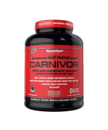MuscleMeds Carnivor - Bioengineered Beef Protein Isolate 100% Fat Lactose Sugar and Gluten Free 23 Grams Beef Protein Isolate Per Scoop 4lb Tub (Chocolate)